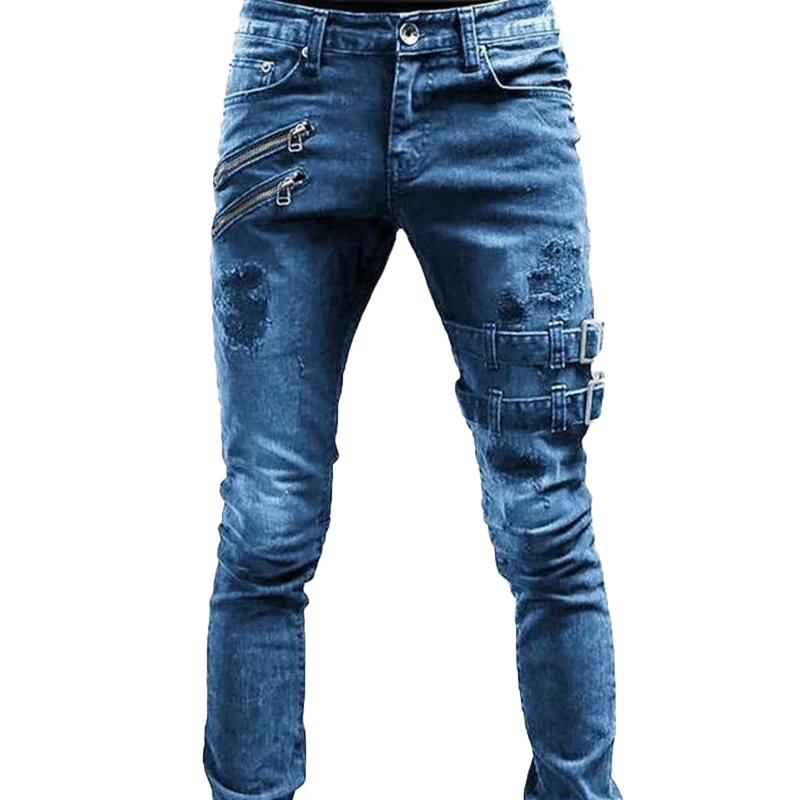 

Fashion Street Style Ripped Skinny Jeans Men Vintage wash Solid Denim Trouser Mens Casual Slim fit pencil denim Pants hot sale