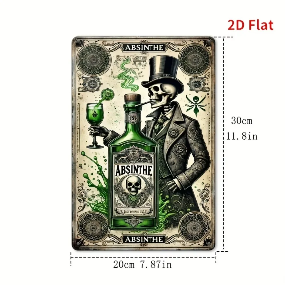 Vintage Tin Sign, 2D Absinthe Bottle, One-Of-A-Kind, Retro Iron Sign, Rustic Metal Wall Decor, Bar and Home Cafe Art