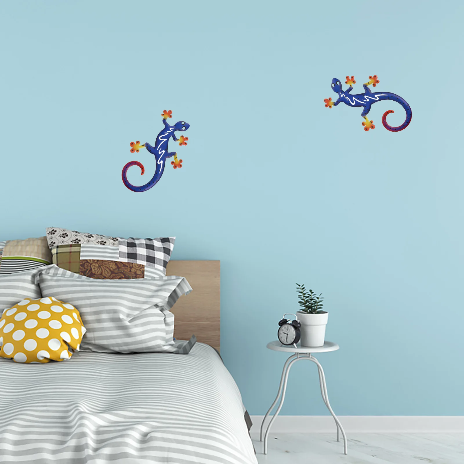 

Rustic Decor Iron Gecko Metal Wall Statue Craft Blue Decoration Sculpture Office