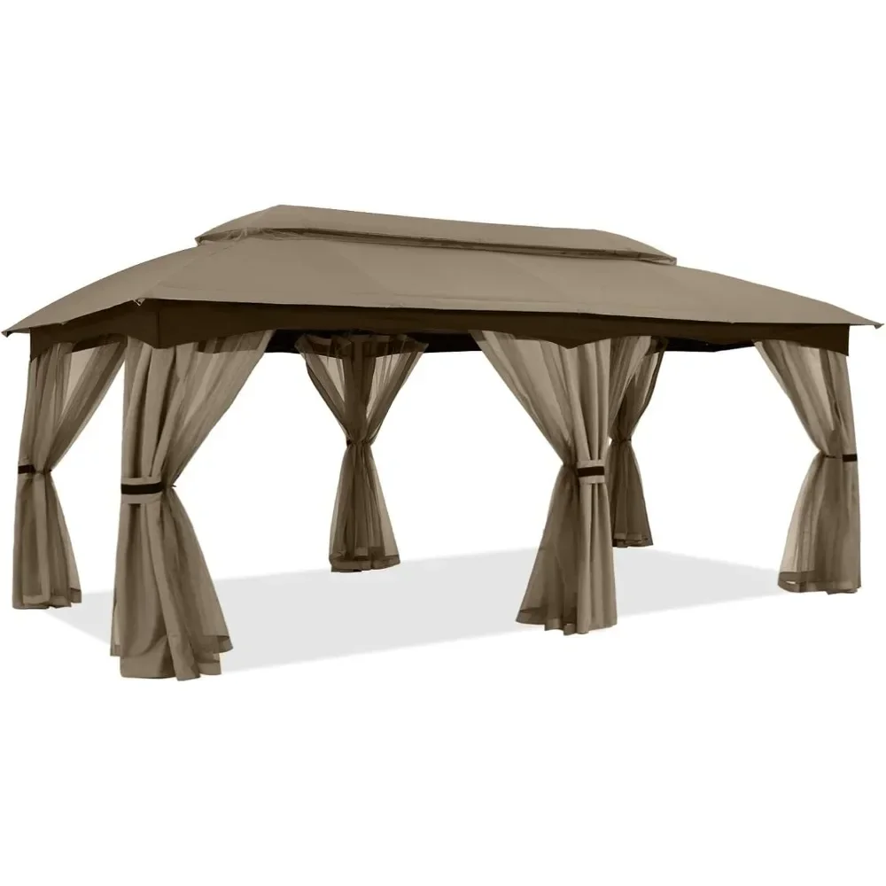 

Outdoor Patio Gazebo for Garden with Upgrade Steel Frame and Netting Walls (10x20,Khaki)