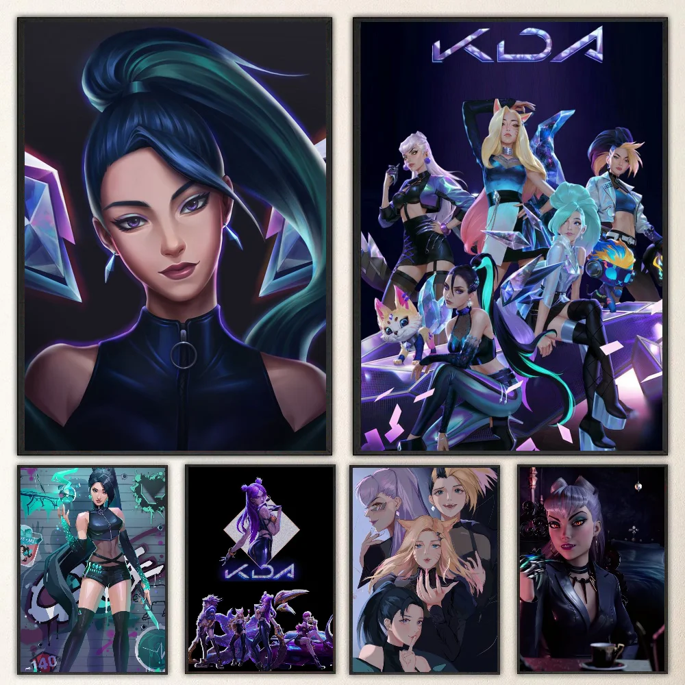 1pc LOL-KDA Kaisa Ahri Akali Poster Self-adhesive Art Waterproof Paper Sticker Coffee House Bar Room Wall Decor