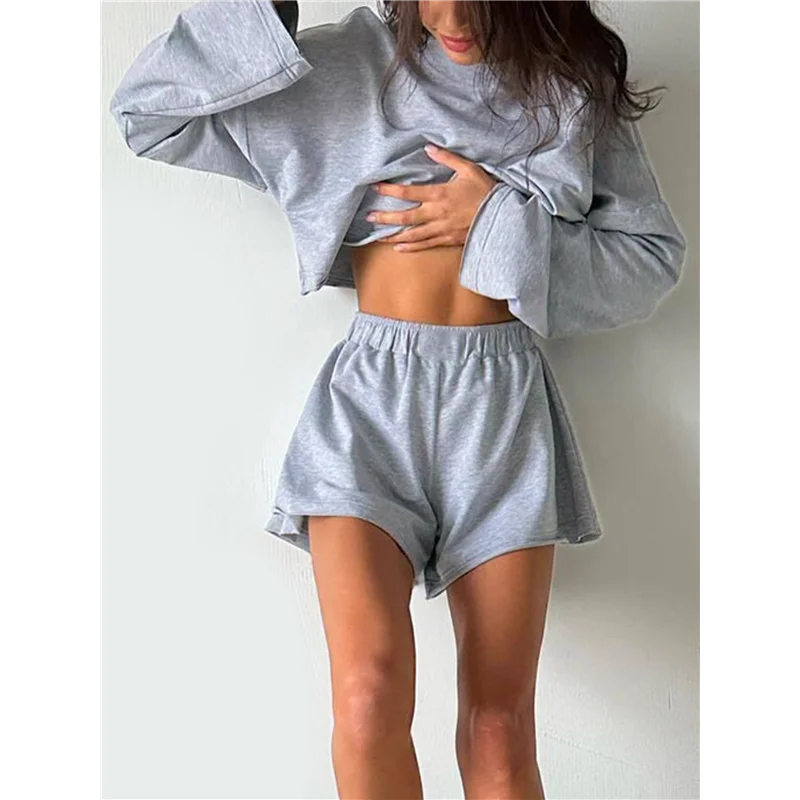 Abrt-feminino 2 peças roupas shorts de suor define oversized casual lounge combinando conjunto moletom agasalho roupas de outono