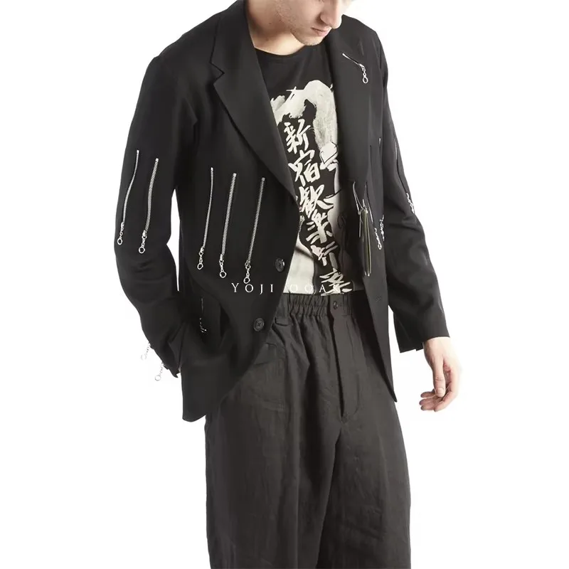 

Original design of multi-zipper decorated suit jacket. Designer style motorcycle high-quality custom size jacket.