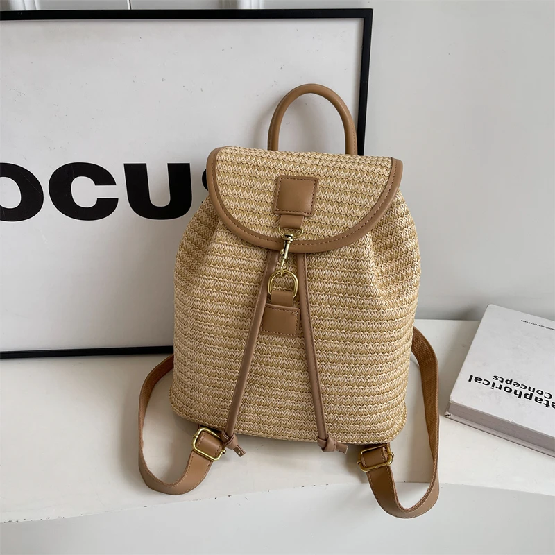 Knitting Solid PU Splicing Sewing Fashion Backpack High Capacity Shoulder Bag 2024 Hot Sale Bags for Women Bolsas Femininas