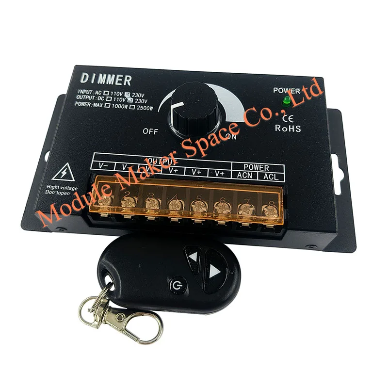 2500W 220V RF3K Dimmer Switch Single Channel, LED Dimmer with Remote Control and Manual Rotary for Monochrome Lighting