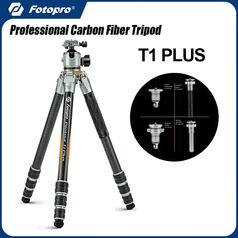 

Fotopro T1 PLUS Professional Carbon Fiber Camera Tripod Travel Camera Stand Maximum Load 20kg for DSLR Video Camcorder