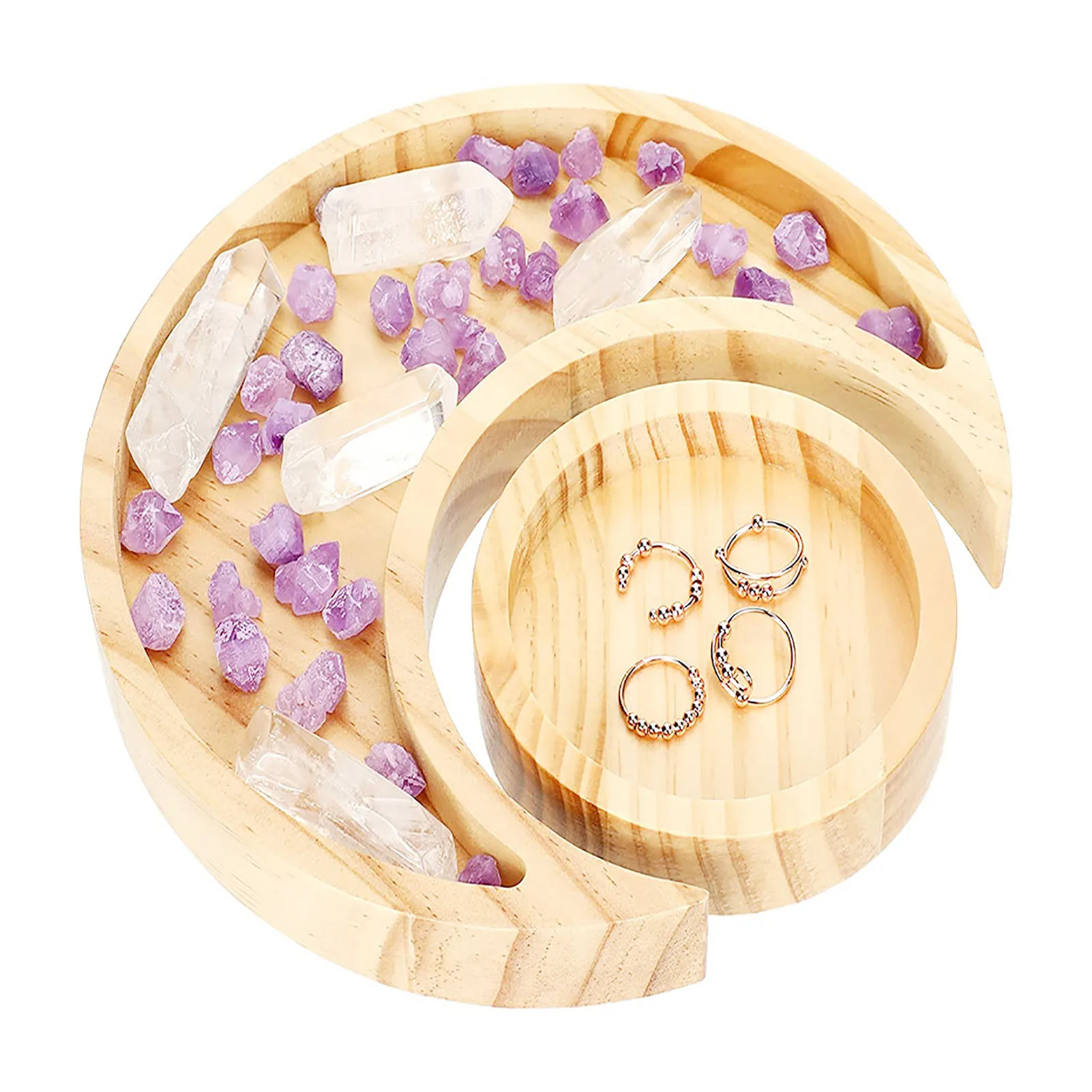 Wooden Serving Tray Rustic Tableware Dessert Dish Moon Sun Shape Jewelry Plate Bowl Eid Mubarak Ramadan Party Supplies 24cm