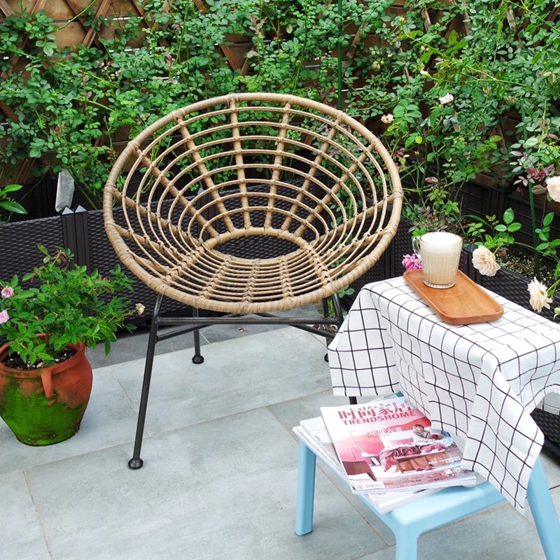 2 SZTUK Modne krzesło księżycowe na balkon Zewnętrzne rattanowe siedzisko wypoczynkowe Okrągła leniwa sofa do ogrodu Wygodne krzesło jajko do relaksu