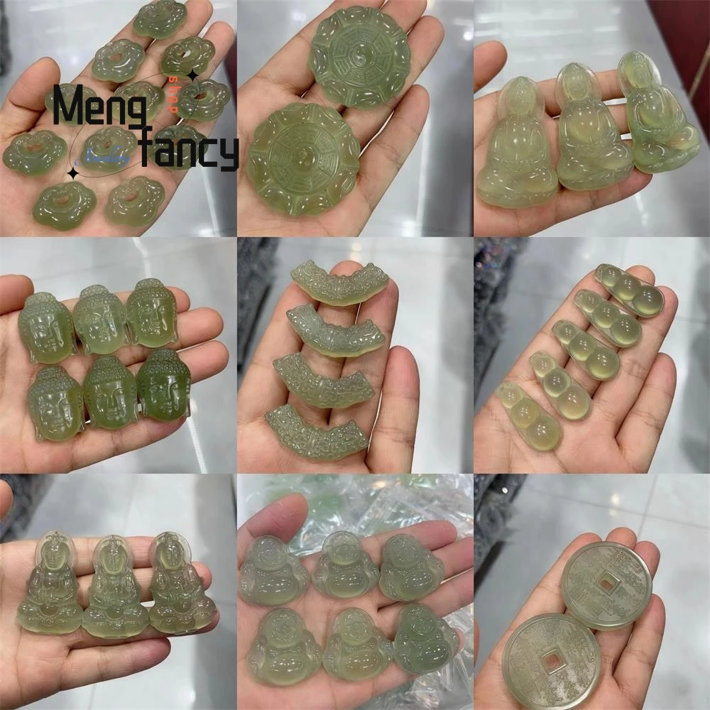 

Natural Ice-transparent Light Green Xiuyan Jade Auspicious Cloud lock Eight Trigrams Maitreya Buddha Pendant Luxury Fine Jewelry