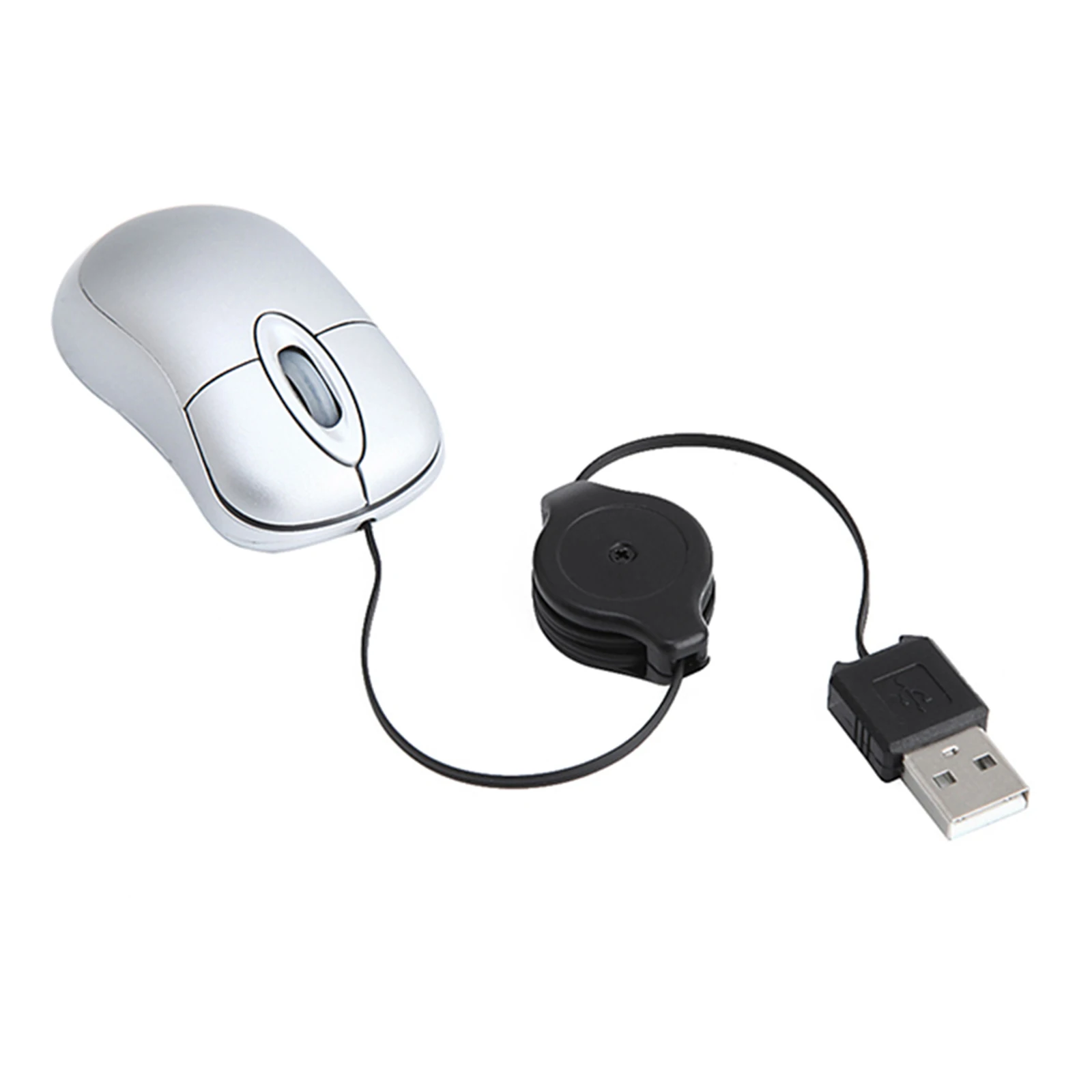 

USB Mini Telescopic Mouse Silver Portable for Desktop Notebook Computer Office Silent Wired Ergonomic Travel Wireless Mouse