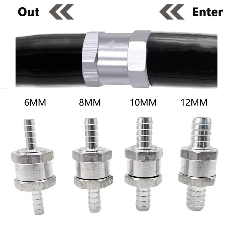 Aluminium Alloy Fuel Non-Return Check Valve – 6/8/10/12mm OD, One-Way Flow Control for Petrol/Diesel/Water Lines