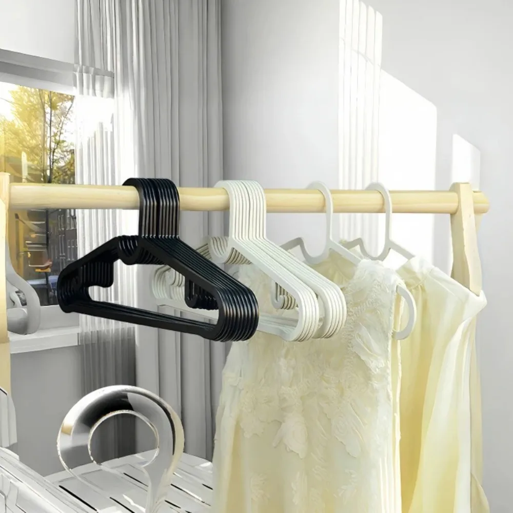 10 Pcs Portable Non-slip Clothes Hanger Black/White Adult Size Household Clothes Rack Plastic Clothing Storage Rack