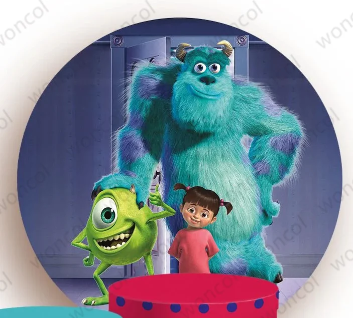 Monsters, Inc. Birthday Round Backdrop Girls Birthday Backdrop Monsters, Inc. Mike Wazowski James P. Sullivan Boo Cylinder Cover