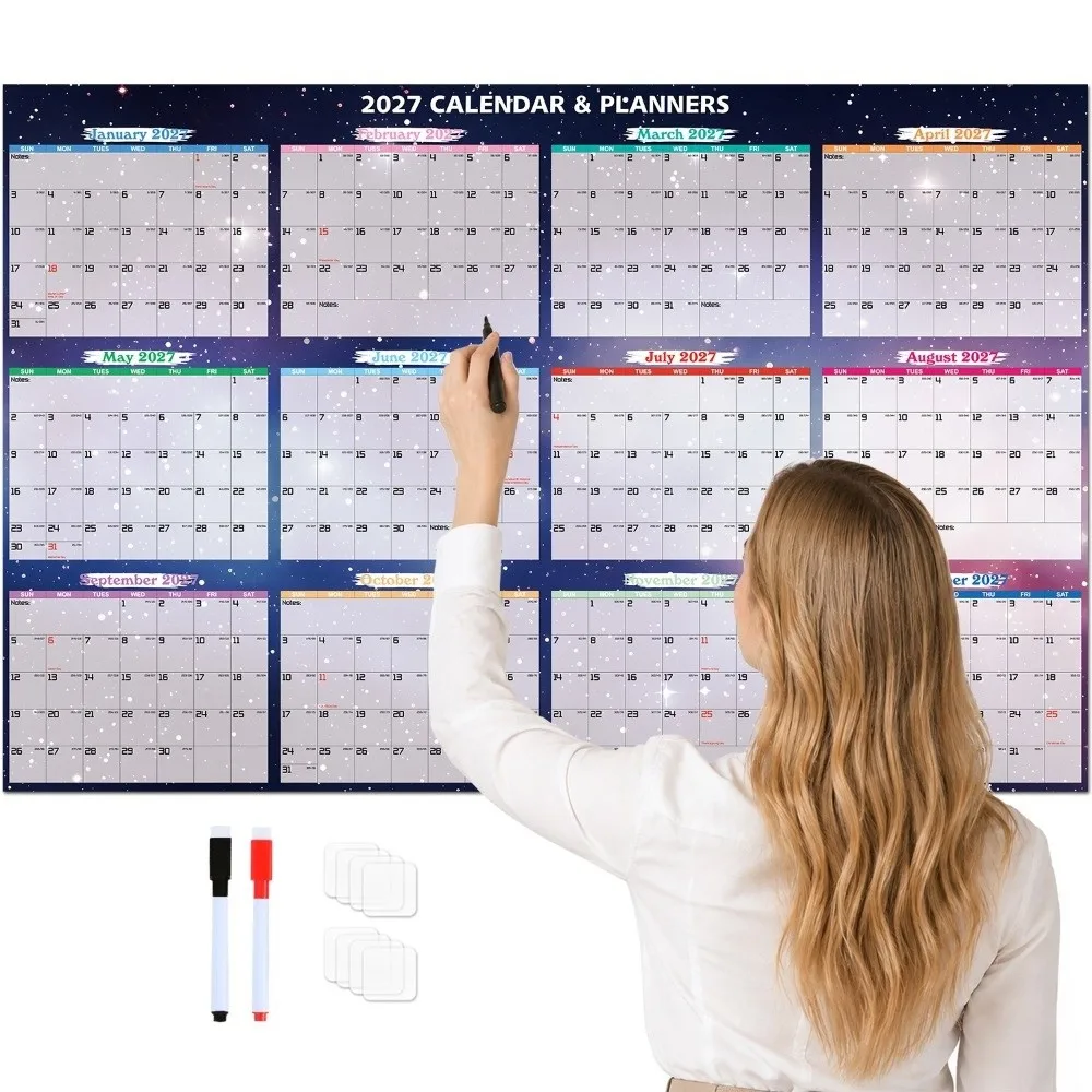 Large Size 2027 Wall Calendar Foldable Erasable Surface Yearly Wall Planner To Do List Schedule Agenda Organizer