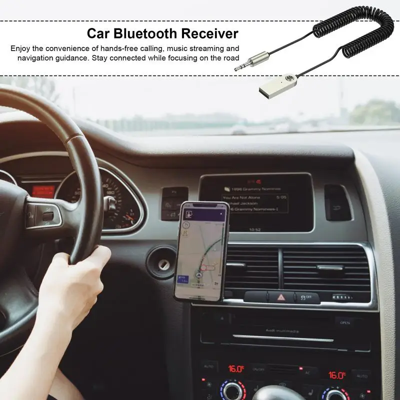 Wireless Aux Input Auto Car Adapter 3.5mm Interface Metal Car Adapter Handsfree Calling Microphone Navigation Broadcast Wireless