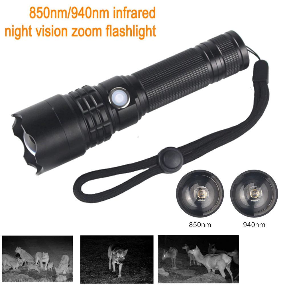 

10W IR Hunting Flashlight Tactical 850nm/940nm Night Vision Type-c USB charging Zoomable Remote Control Weapon Gun Light