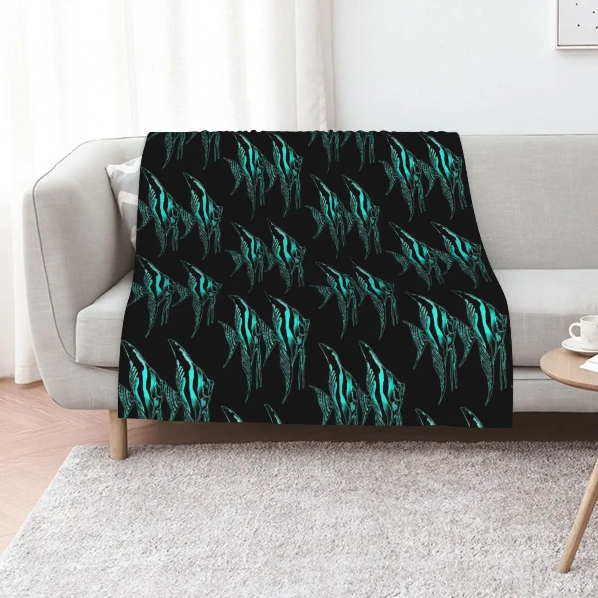 Angelfish blue Logo Pair in Black background Throw Blanket Sofas Giant Sofa Hairys Vintage Luxury Brand Thermal Blankets
