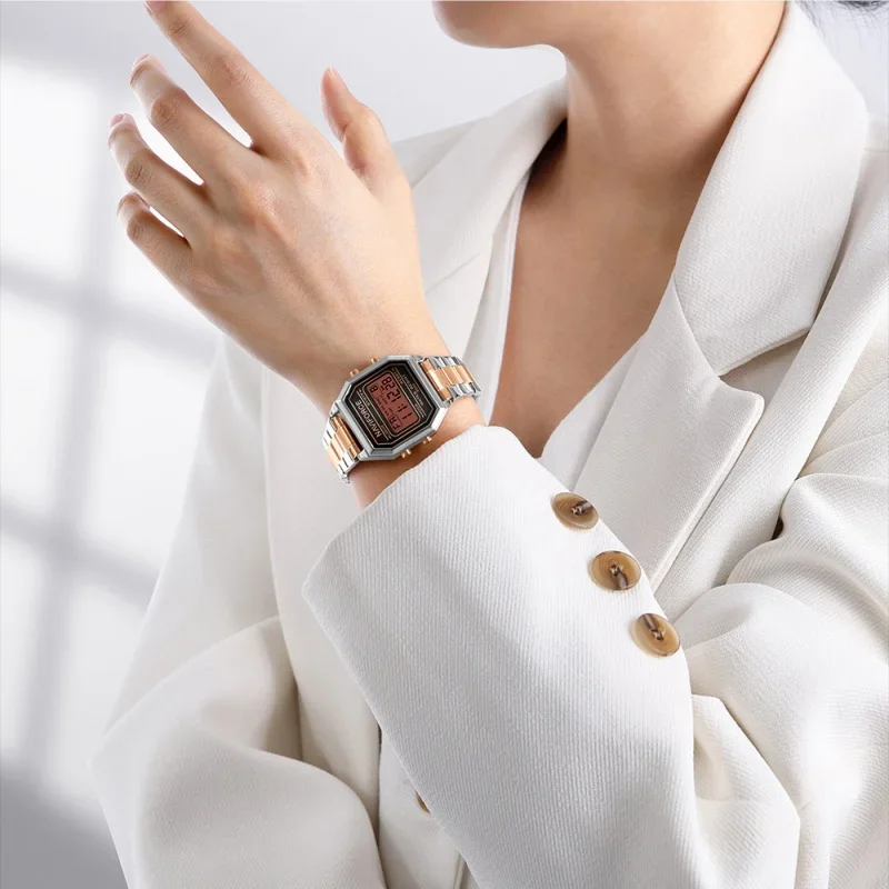 

NAVIFORCE Роскошные женские электронные часы с дисплеем даты, светодиодный режим, светодиодная лампа 3ATM, водонепроницаемый ремешок из нержавеющей стали, элегантные часы