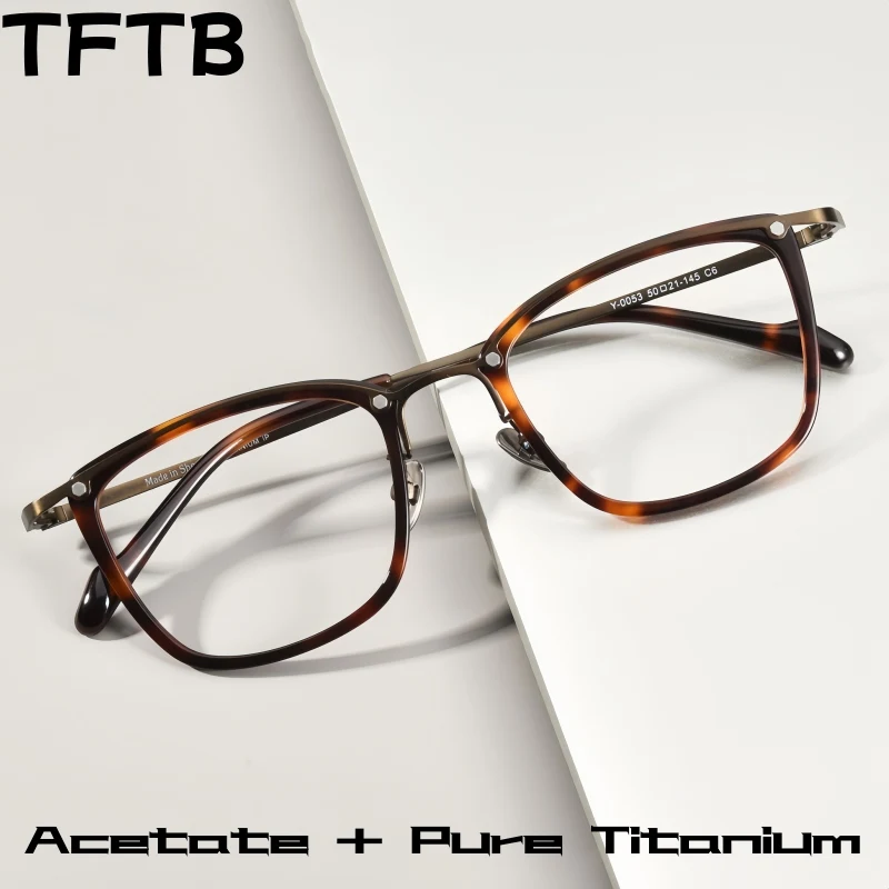 

TFTB2026 New High Quality Pure Titanium Acetate Men's Eyeglasses Frame Fashion Trend Retro Designer Big Women's Glasses BS-Y0053