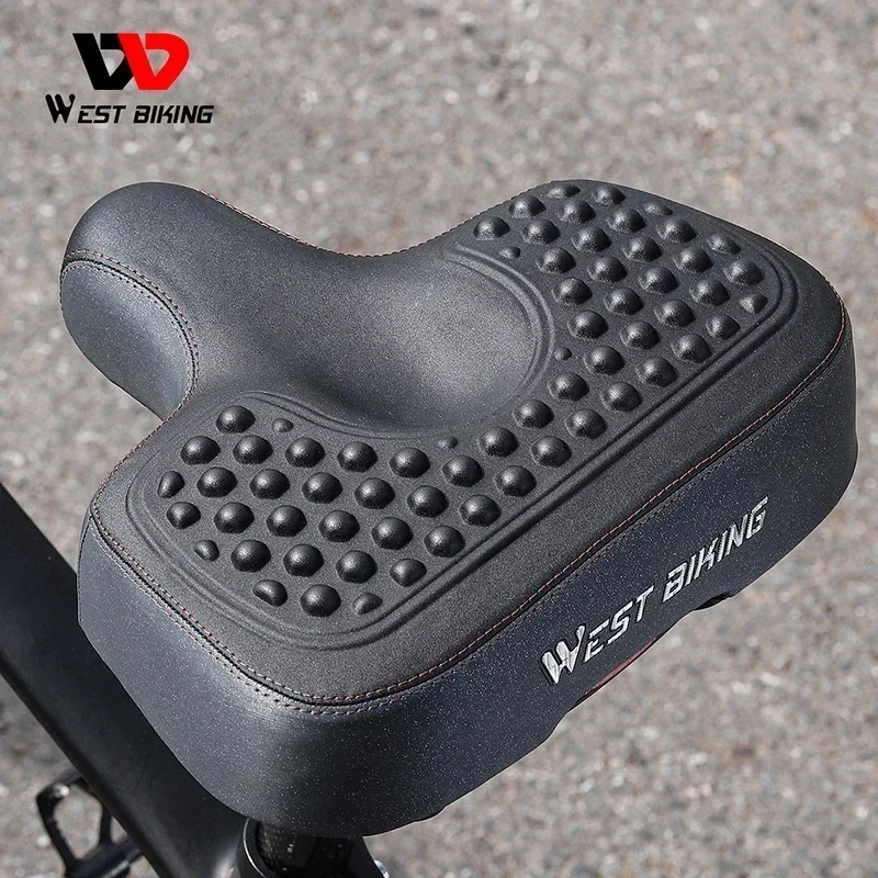 WEST BIKING Comfortable MTB Saddle Ultra Wide Electric Bike Scooter Seat Silicone Massage Particle Cycling Shock Absorber Saddle