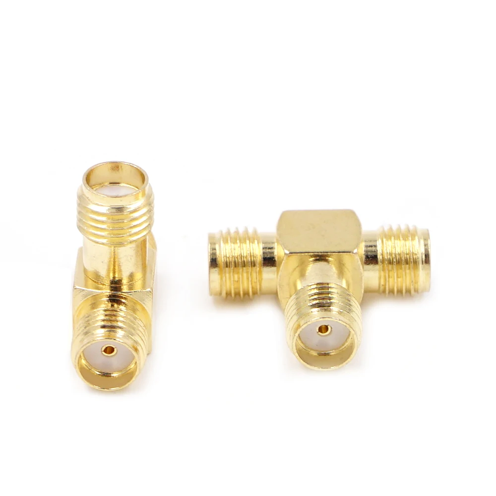 T Type SMA Male Plug to 2 Dual  SMA Female  RF Coaxial Connector 3 Way Splitter Antenna Converter Gold-Plated Brass