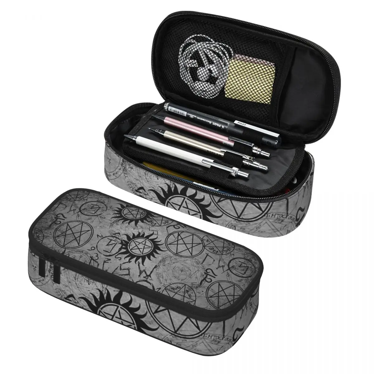 Supernatural Graues Federmäppchen für Jungen und Mädchen, Schul-Federmäppchen, Stifttasche, Schreibwaren, Stifthalter-Tasche