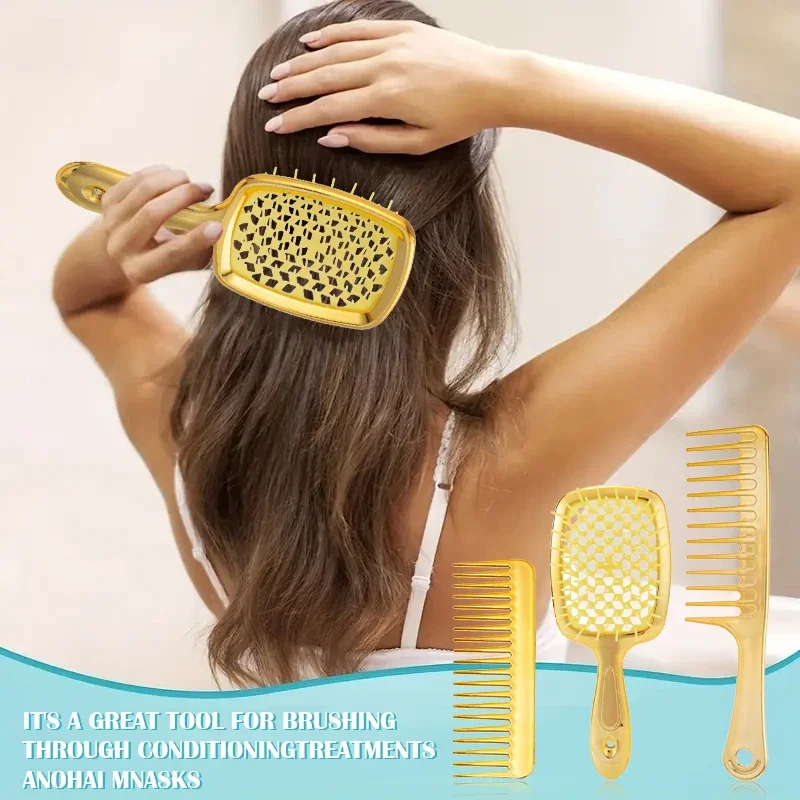 1/3pcs Profession Detangling Hair Brush Set Professional Barber Comb Scalp Massage Hair Care Golden Salon Air Cushion Hairbrush
