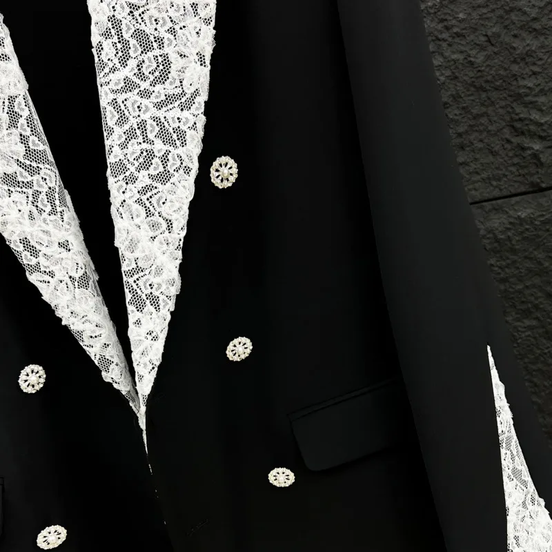WVGA весенне-осенний новый мужской двубортный кружевной пиджак с длинными рукавами, шикарный нишевый повседневный костюм с подкладкой на плечах, пальто W9267