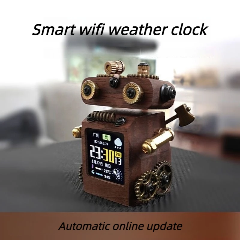 WIFI Weather Desk Clock Creative Smart Robot Digit Table Clocks Wooden Desktop Ornament Office Desktop Decoration Ornament