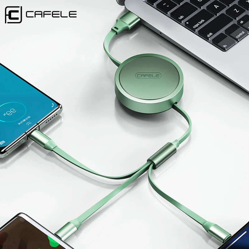 CAFELE Retractable Phone Charger Cable 100W Fast Charge 3 In 1 USB C to Micro Lightning Type C Multi Port Data Cord for iphone