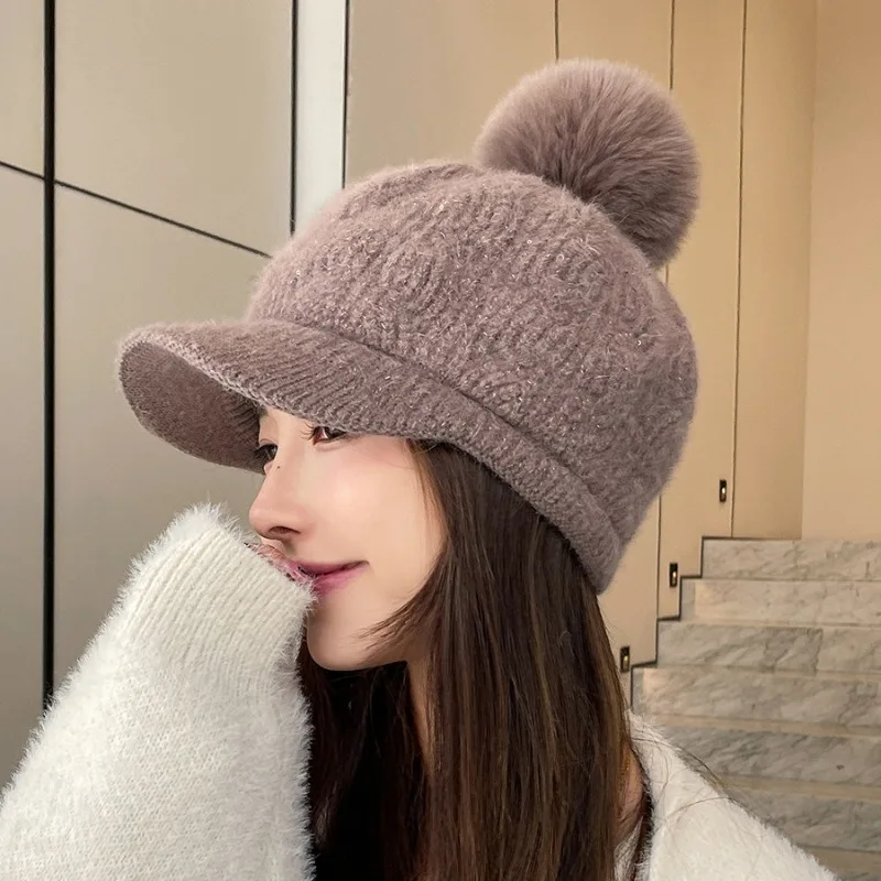 Fashion Unisex Winter Baseball Cap Women Lamb Fleece Luxury Fur Pom Pom Dad Hat Winter Outdoor Warm Hip Hop Dad Cap Gorra 모자