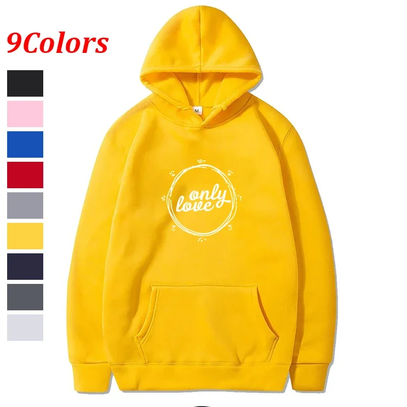 Herbst Fleece Finger Herz Lange Ärmel Einfarbig Mit Kapuze Koreanische Mode Kordelzug Taschen Lose Hoodie Sweatshirts Top