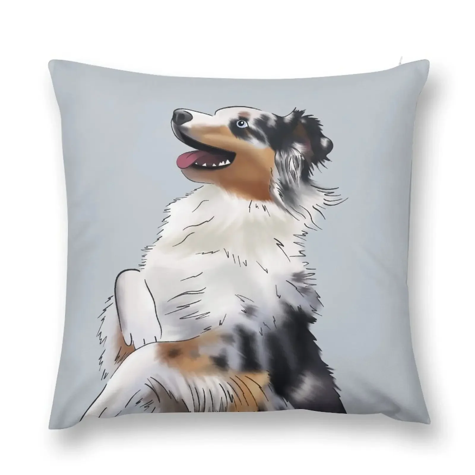 Cute Australian Shepherd Blue Merle Begging Dog Aussie Drawing Throw Pillow Sofa Cushions covers for pillows pillow