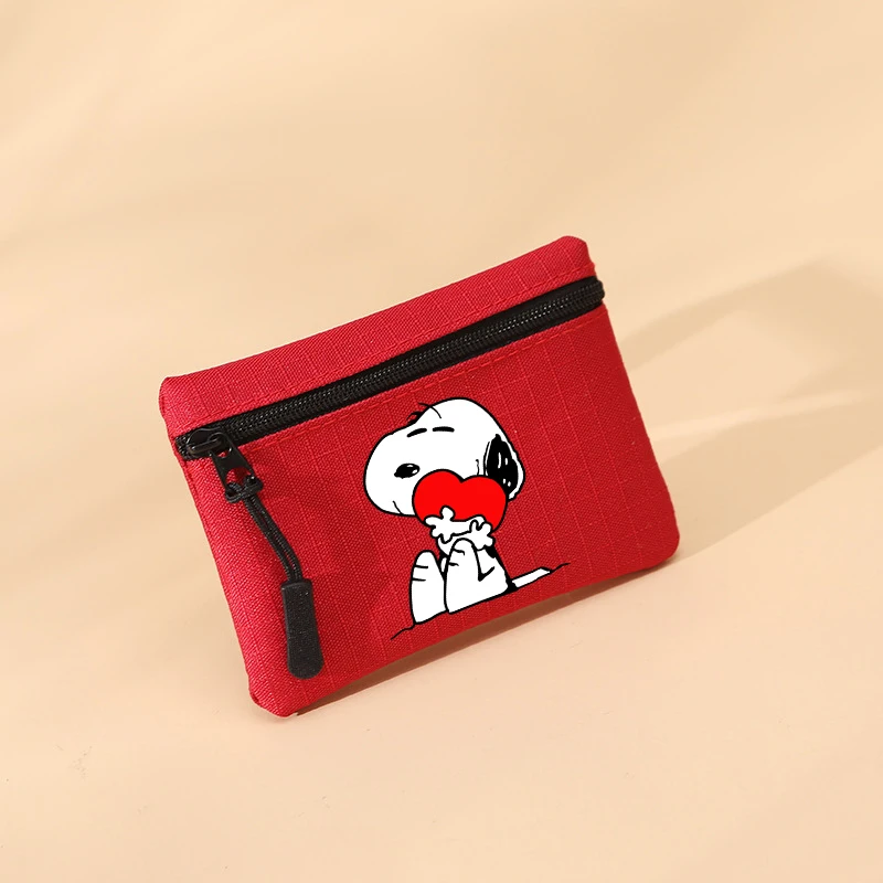 Snoopy Canvas Mini Coin Purse Cartoon Cute Anime Printing Wallet Simple Zipper Kids Storage Pouch Money Pocket Solid Color Bags