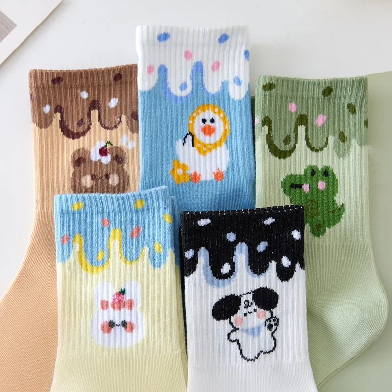 Women Socks Funny Cute Cartoon Animal Happy Harajuku Skateboard Socks Ladies Girls Socks Wholesale Dropshipping