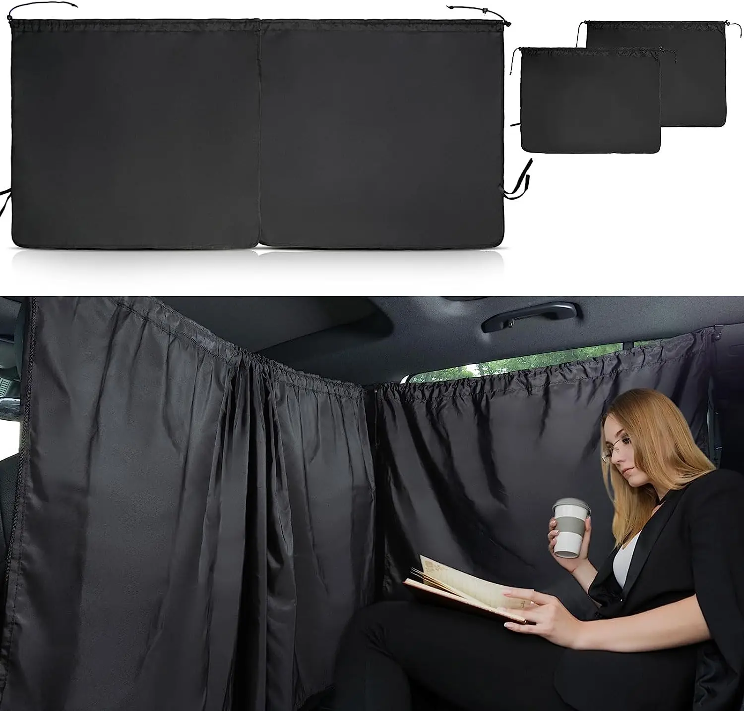 170x80 Car Privacy Curtains Universal Car Divider Curtain Rear Seat Auto Blackout Camping Sun Shades Side Window Covers Baby Nap