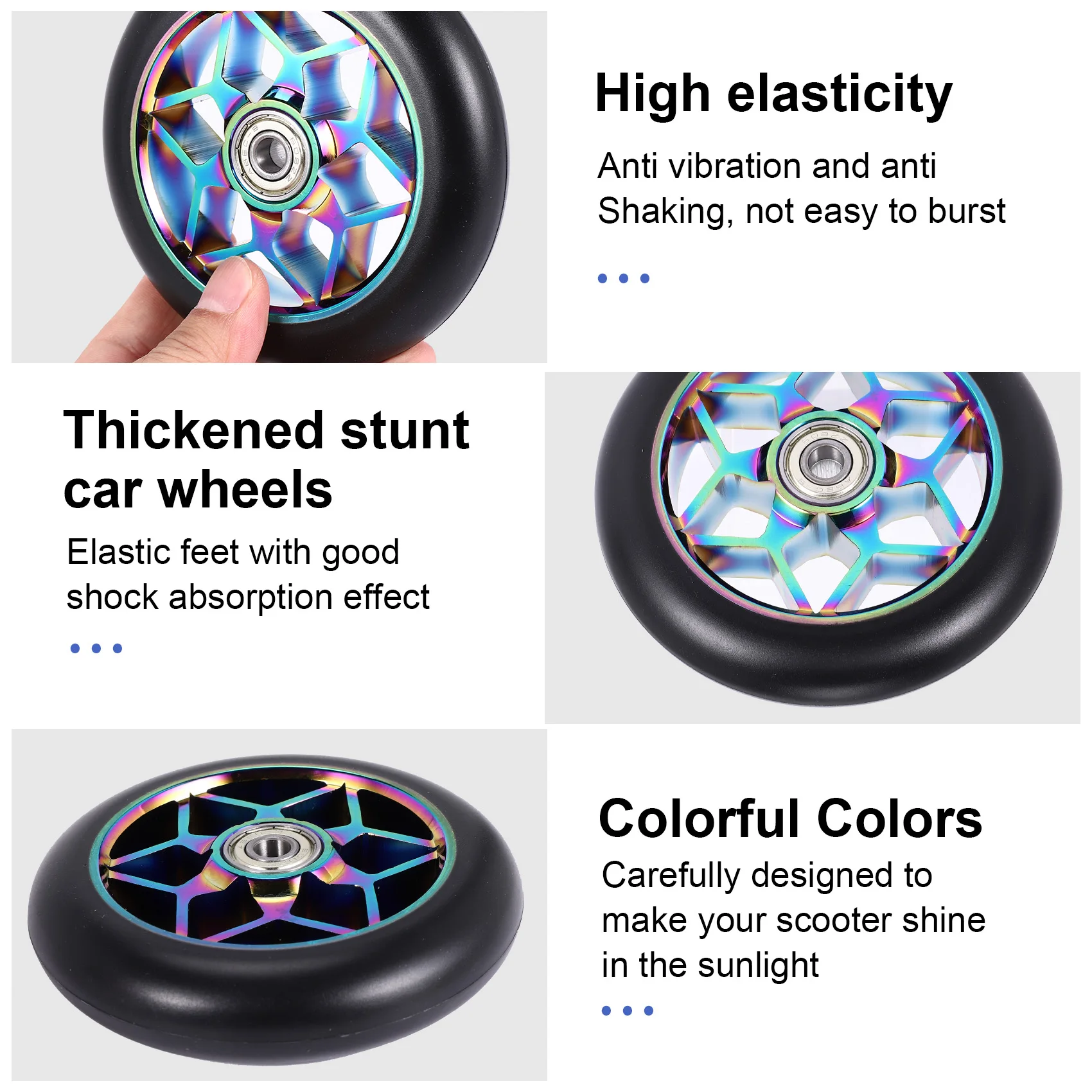 2 Pcs Scooter Accessories 110mm Scooter Wheels Colorful Pu Wheels Thick Stunt Car Wheels with Bearings(Black) HOT