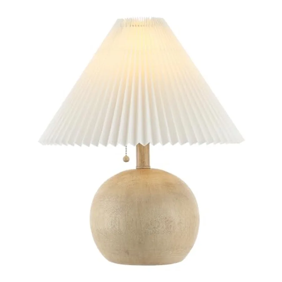 

17.25"/White Sphere Table Lamp, Mid-Century Bedside Nightstand with Beige Pleated Linen Shade, Scandinavian Coastal Style, LED