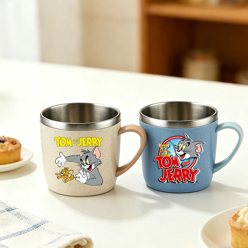 Tom und Jerry Wasserbecher für Männer und Frauen Edelstahl-Zahnbürstenhalter Niedliche Cartoon-Kaffee-Milch-Tasse Hitzebeständige Wasserflasche Geschenk für Zuhause