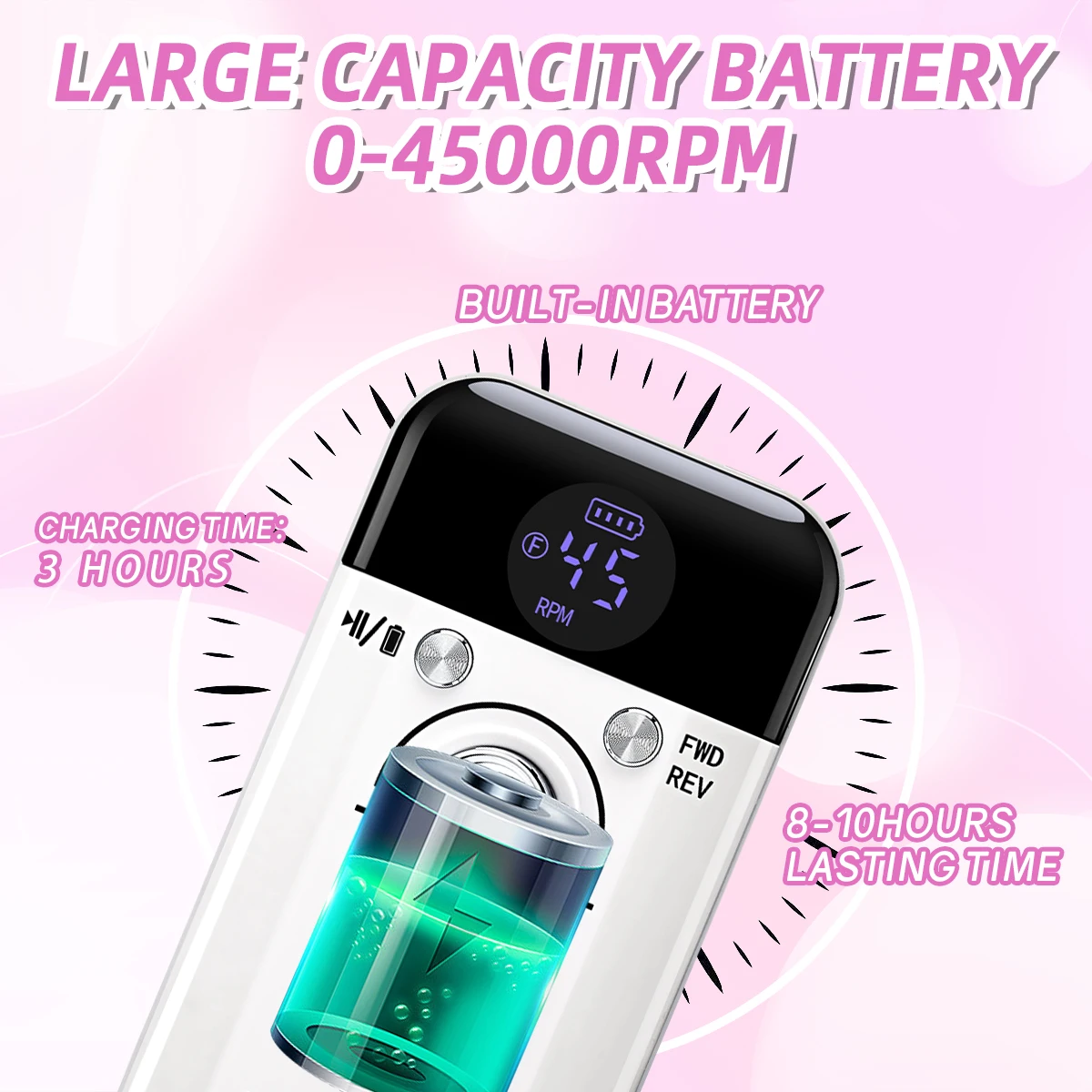 เครื่องเจียรเล็บไดอาน่าบิวตี้ 45000 รอบต่อนาที เครื่องเจียรเล็บแบบพกพา เสียงเบา ชาร์จไฟได้ สำหรับทำเล็บมือในร้านเสริมสวย