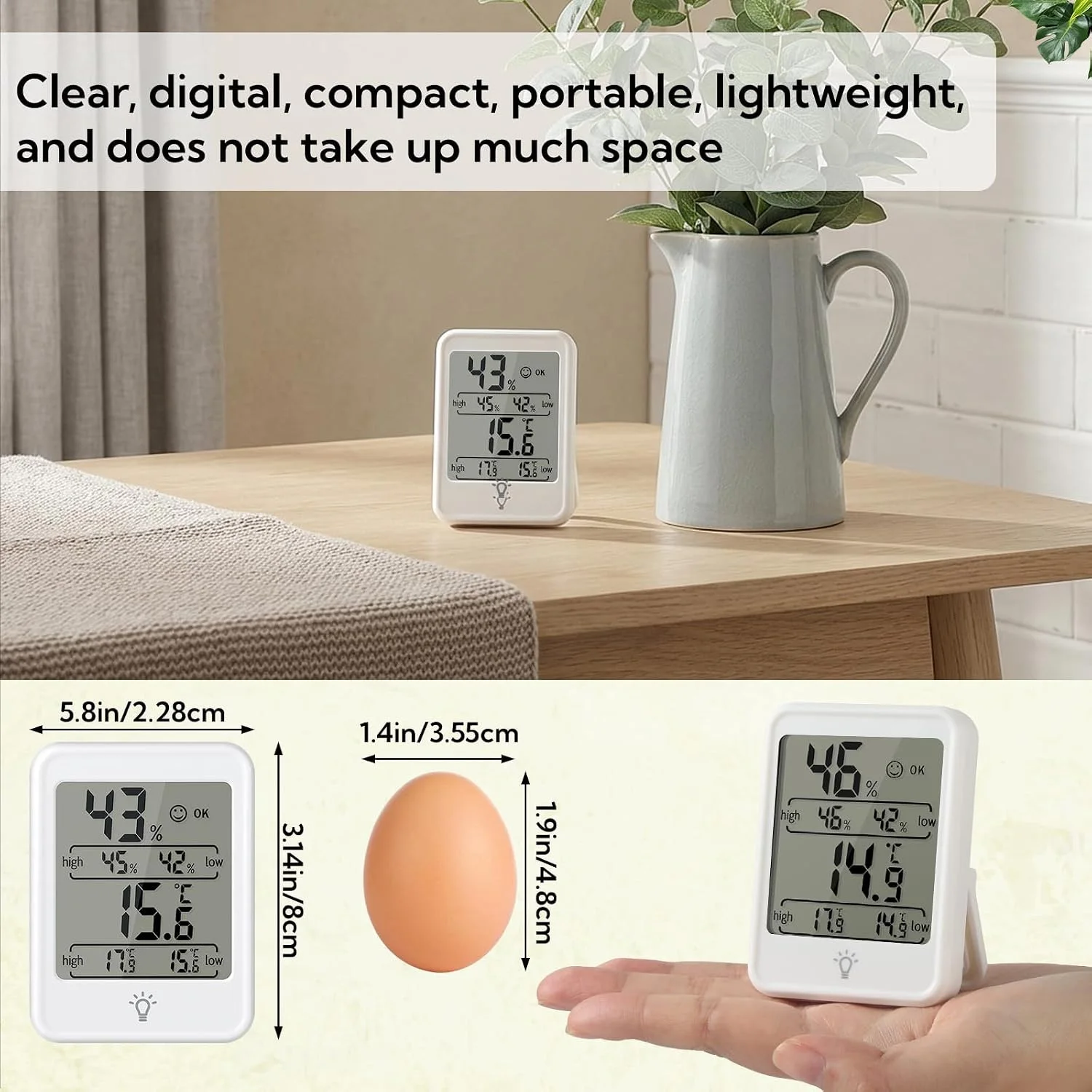 Room Thermometer Indoor Hygrometer - Digital Indoor Thermometer Monitor Temperature & Humidity, Accurate Mini Size Max/Min Recor