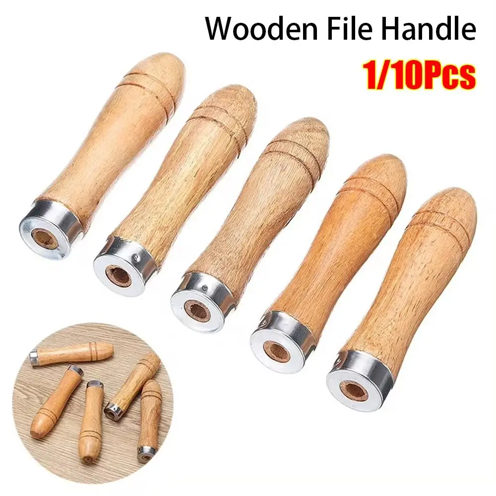 1/10Pcs Strong Metal Collar Wooden File Handle Woodworking Polishing Rust-Proof Rasp Handle 9cm For 4-6 Inch File Craft Tool