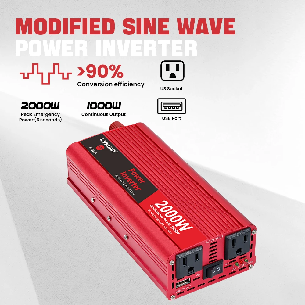 DC 12V AC 120V 1500W/2000W/2600W Peak Power Inverter 2US Sockets USB Charge 60Hz Car Power Voltage Converter Home Car Appliances