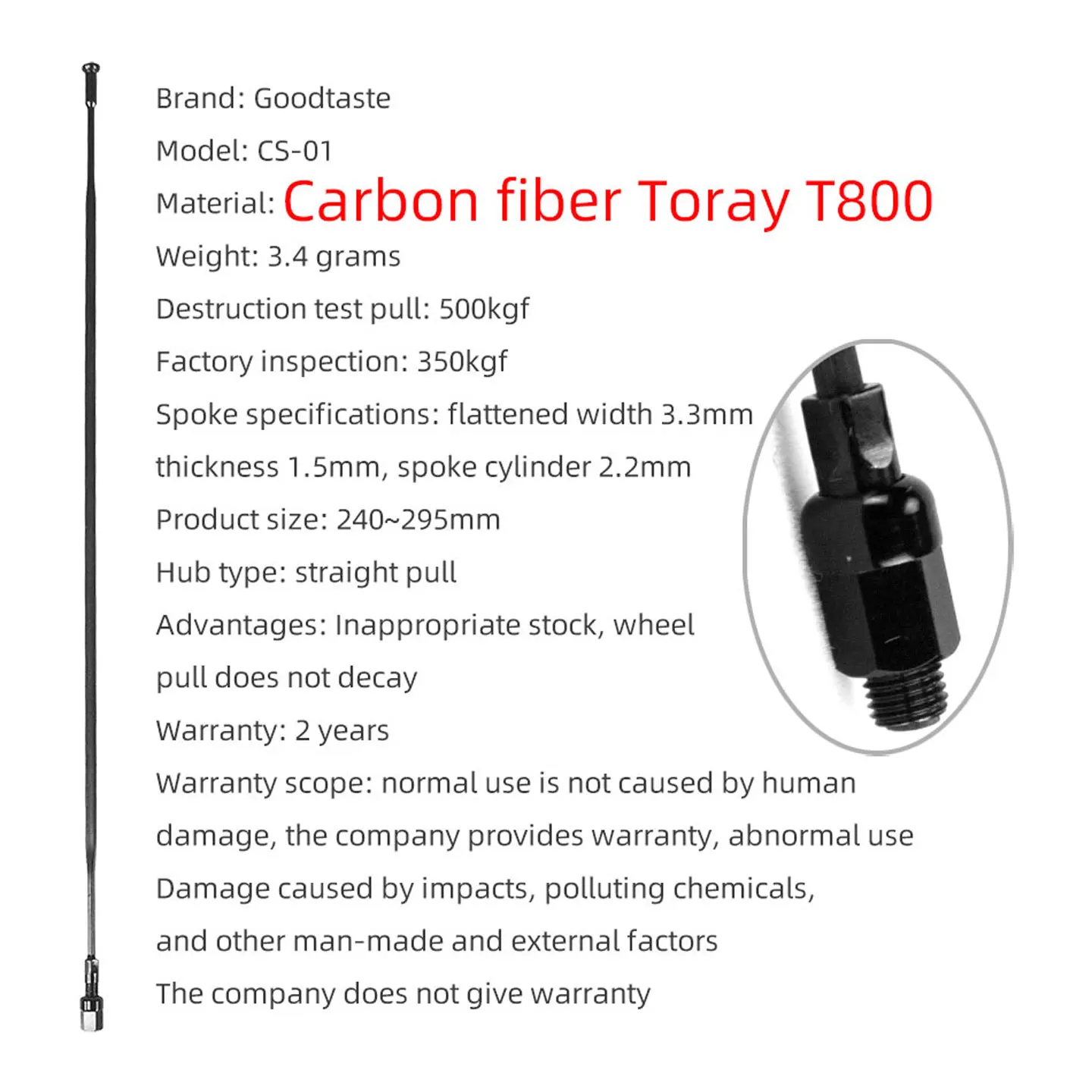 Lightweight Carbon Fiber Spokes High Strength Wear Resistance Spoke Nipples Cycling Top Choice High-end Configurations Bikes
