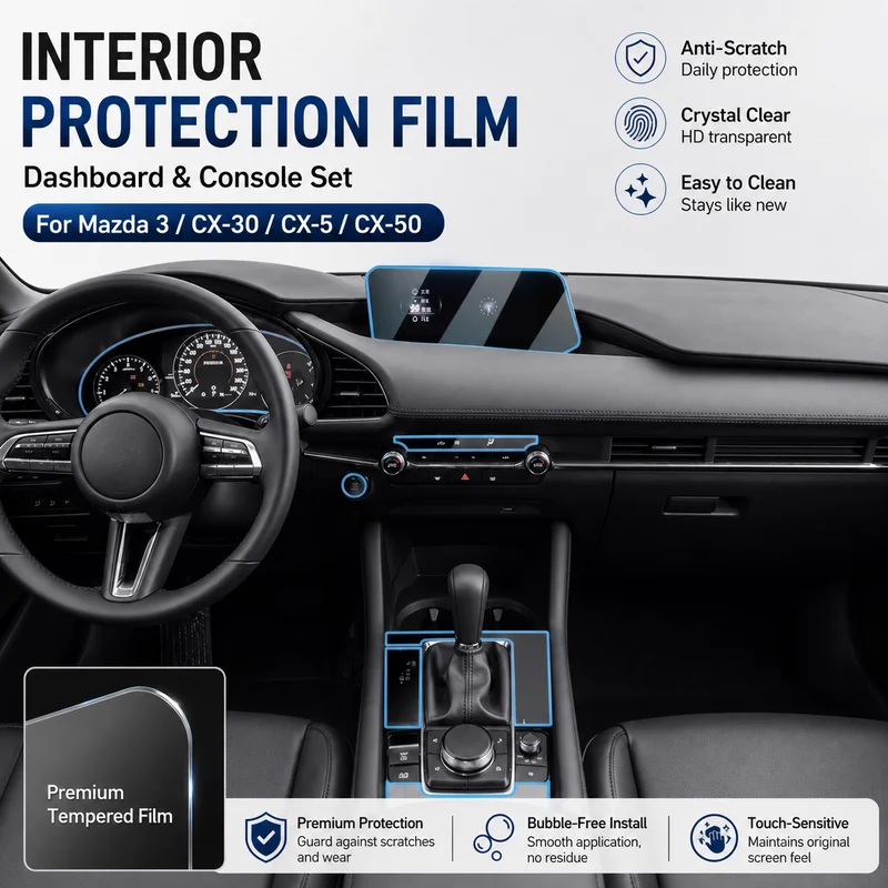 For Mazda 3 CX30 CX5 CX50 Interior Protection Screen Tempered Film Dashboard Cover Film Anti-Scratch Accessories Set