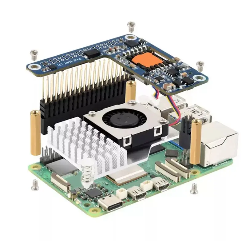 A13E-For Raspberry Pi 5 Poe+ HAT For Raspberry Pi 5 CM5 Poe+ HAT Ethernet Expansion Board 5V/5A Output With Shell Case