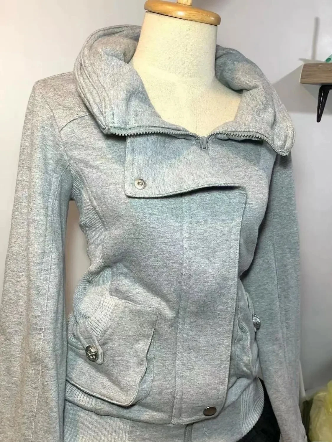 Retro Gray Sweatshirt For Women Vintage High-End Fashion Hoodie Sweatshirt Spring Autumn Women Hooded Jacket 2025 New Women Coat