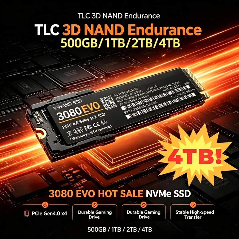 M.2 NVMe SSD 3080 EVO PCIe Gen4.0 X4 TLC 3D NAND 1TB 4TB 2280 Internal Gaming Solid State Drive for PS5 PC Laptop