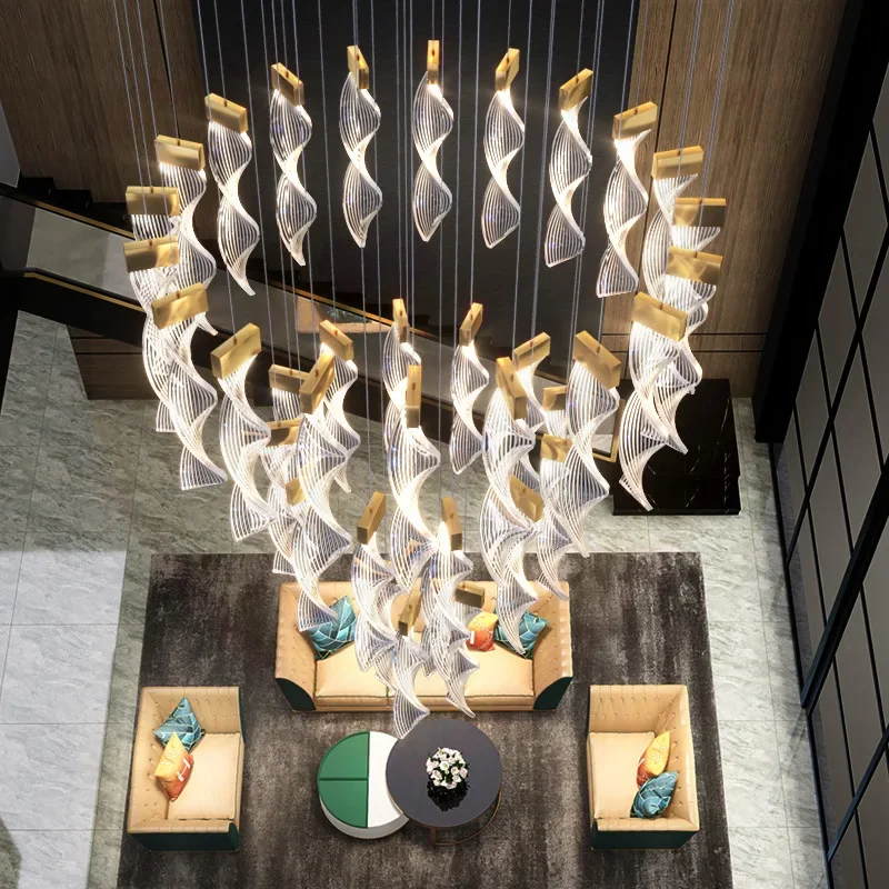 Modern Acrylic LED Chandelier Luxury Hanging Lamps Creative Design Staircase Hallway Villa Large Indoor Pendant Light Fixtures