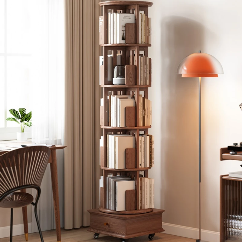 Movable bookshelf for home living room, floor to floor solid wood multi-layer display rack, internet celebrity student study